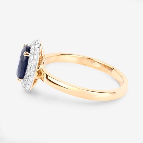 1.84 Carat Genuine Blue Sapphire and White Diamond 14K Yellow Gold Ring - Rings - Custom Crafting Alliance, LLC