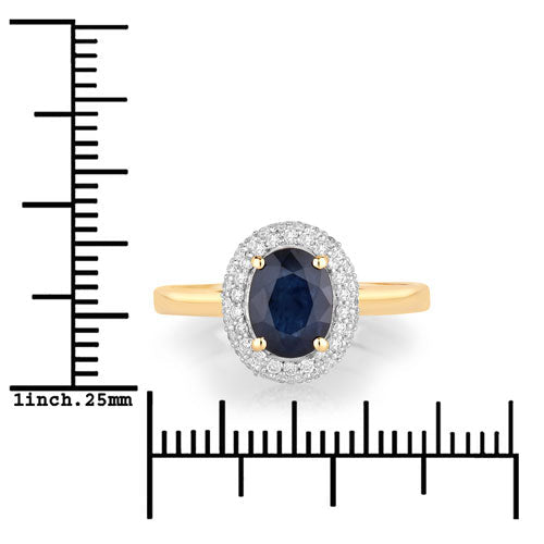 1.84 Carat Genuine Blue Sapphire and White Diamond 14K Yellow Gold Ring - Rings - Custom Crafting Alliance, LLC