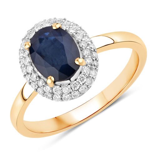 1.84 Carat Genuine Blue Sapphire and White Diamond 14K Yellow Gold Ring - Rings - Custom Crafting Alliance, LLC