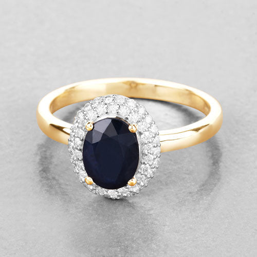 1.84 Carat Genuine Blue Sapphire and White Diamond 14K Yellow Gold Ring - Rings - Custom Crafting Alliance, LLC