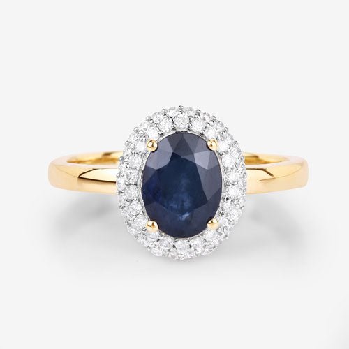 1.84 Carat Genuine Blue Sapphire and White Diamond 14K Yellow Gold Ring - Rings - Custom Crafting Alliance, LLC