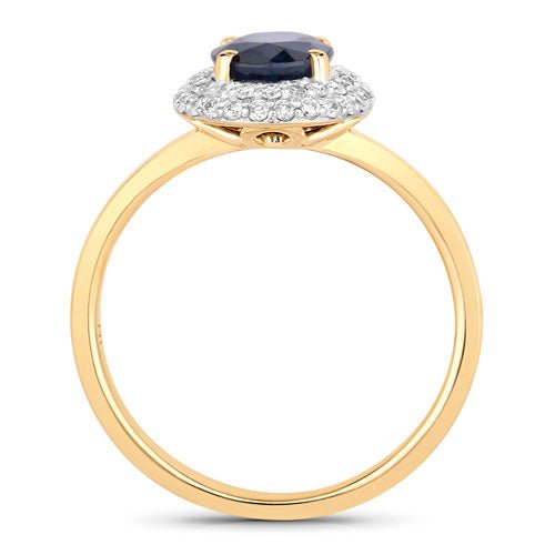 1.84 Carat Genuine Blue Sapphire and White Diamond 14K Yellow Gold Ring - Rings - Custom Crafting Alliance, LLC