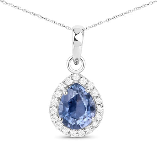 1.85 Carat Genuine Grayish Purple Sapphire and White Diamond 14K White Gold Pendant - Pendants - Custom Crafting Alliance, LLC