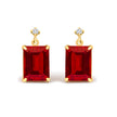 18K Yellow Gold Rectangular Emerald-Cut Garnet and Diamond Dangle Earrings