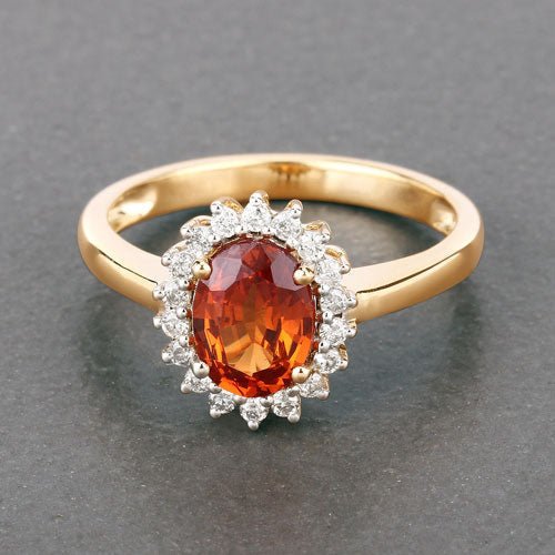 1.87 Carat Genuine Spessartite Garnet and White Diamond 14K Yellow Gold Ring - Rings - Custom Crafting Alliance, LLC