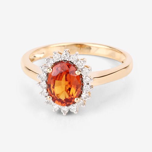 1.87 Carat Genuine Spessartite Garnet and White Diamond 14K Yellow Gold Ring - Rings - Custom Crafting Alliance, LLC