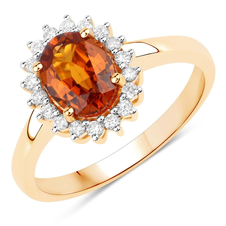 1.87 Carat Genuine Spessartite Garnet and White Diamond 14K Yellow Gold Ring - Rings - Custom Crafting Alliance, LLC