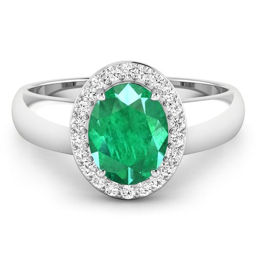 1.87 Carat Genuine Zambian Emerald and White Diamond 14K White Gold Ring - Rings - Custom Crafting Alliance, LLC