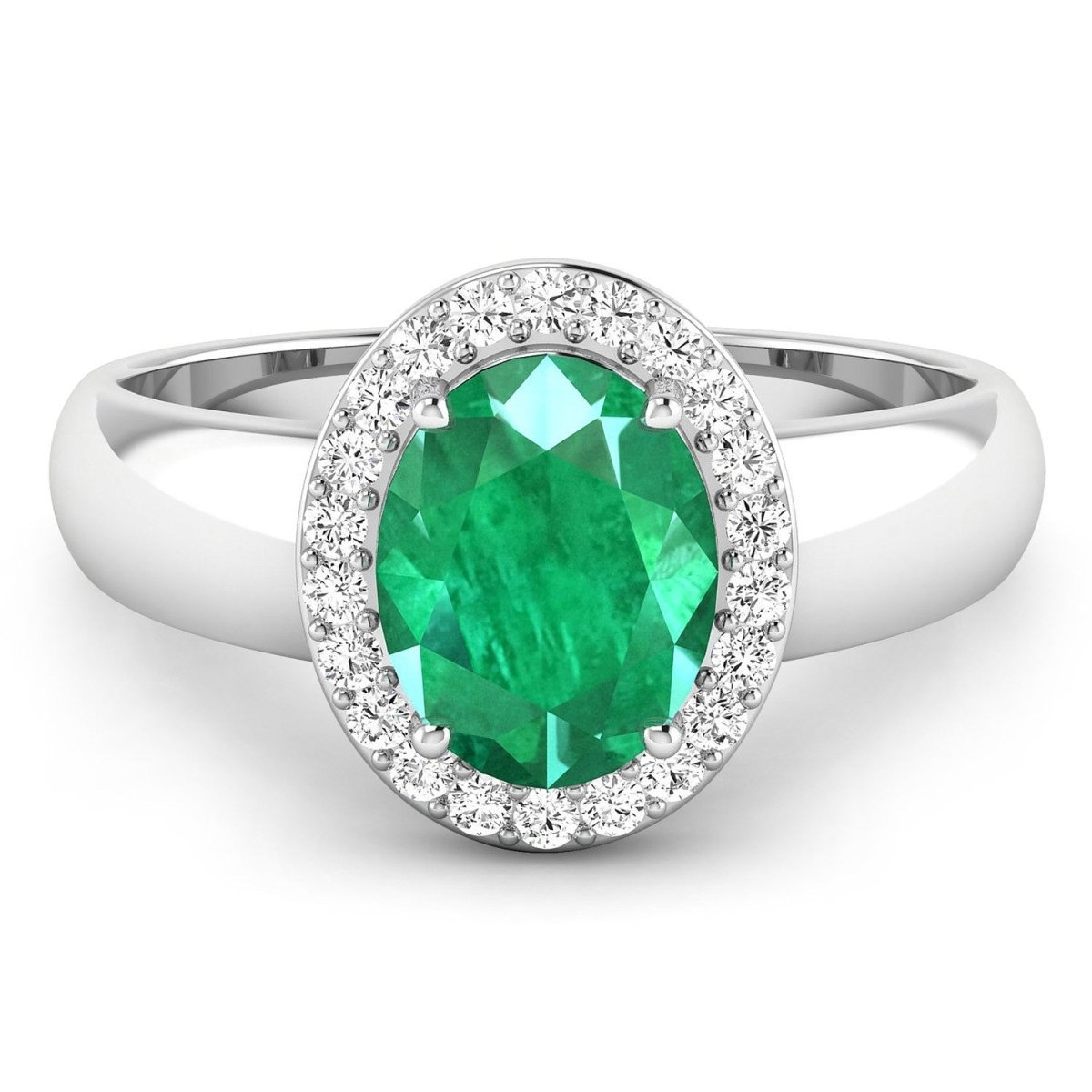 1.87 Carat Genuine Zambian Emerald and White Diamond 14K White Gold Ring - Rings - Custom Crafting Alliance, LLC
