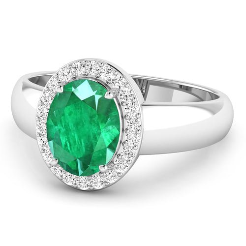 1.87 Carat Genuine Zambian Emerald and White Diamond 14K White Gold Ring - Rings - Custom Crafting Alliance, LLC