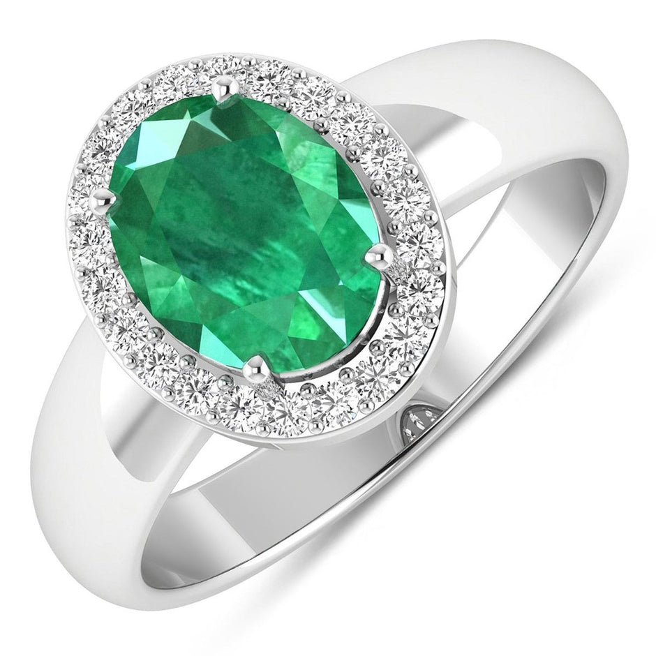 1.87 Carat Genuine Zambian Emerald and White Diamond 14K White Gold Ring - Rings - Custom Crafting Alliance, LLC