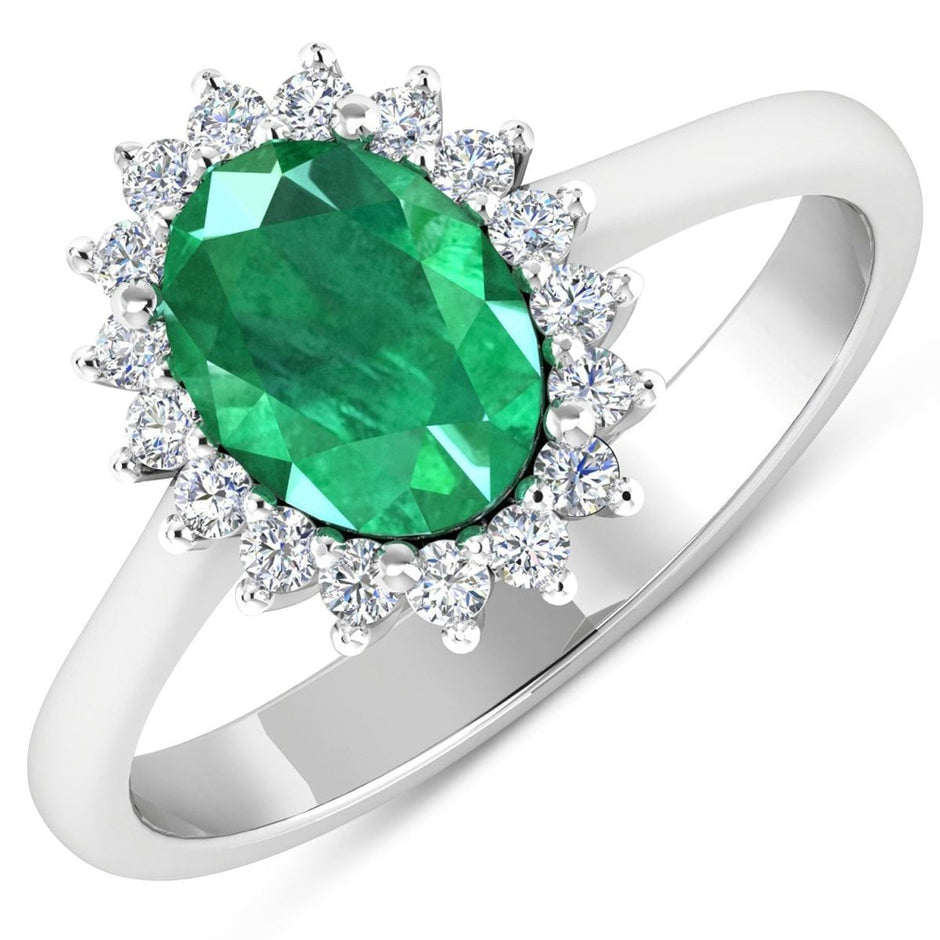 1.87 Carat Genuine Zambian Emerald and White Diamond 14K White Gold Ring - Rings - Custom Crafting Alliance, LLC