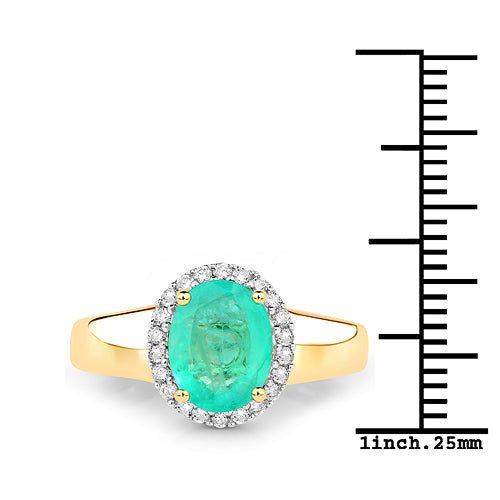 1.87 Carat Genuine Zambian Emerald and White Diamond 14K Yellow Gold Ring - Rings - Custom Crafting Alliance, LLC