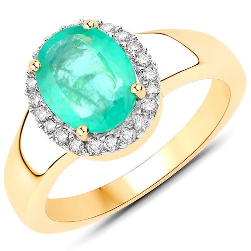 1.87 Carat Genuine Zambian Emerald and White Diamond 14K Yellow Gold Ring - Rings - Custom Crafting Alliance, LLC