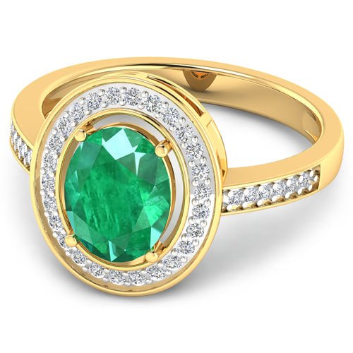 1.87 Carat Genuine Zambian Emerald and White Diamond 14K Yellow Gold Ring - Rings - Custom Crafting Alliance, LLC