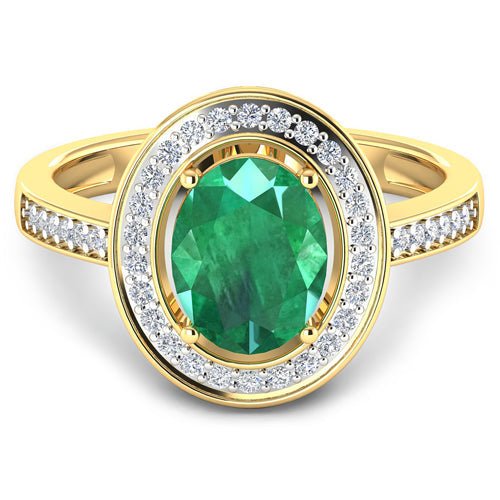 1.87 Carat Genuine Zambian Emerald and White Diamond 14K Yellow Gold Ring - Rings - Custom Crafting Alliance, LLC