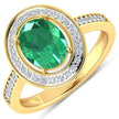 1.87 Carat Genuine Zambian Emerald and White Diamond 14K Yellow Gold Ring - Rings - Custom Crafting Alliance, LLC