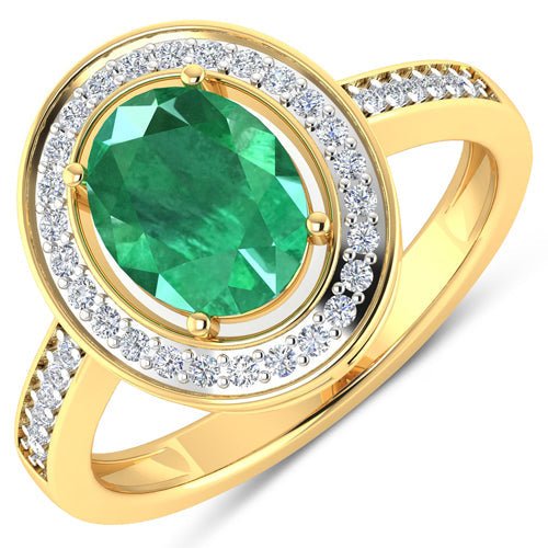 1.87 Carat Genuine Zambian Emerald and White Diamond 14K Yellow Gold Ring - Rings - Custom Crafting Alliance, LLC
