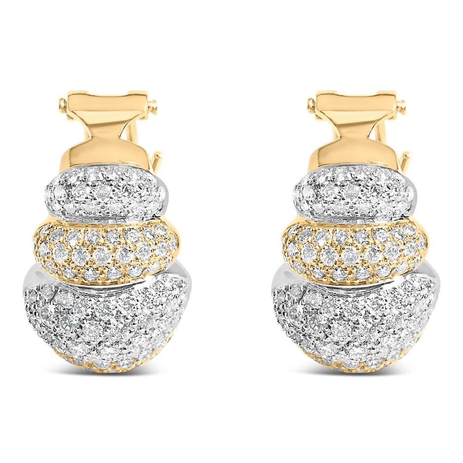 18K Two-Toned Gold 5.00 Cttw Diamond Three-tier Domed Button Omega Back Earrings (G-H Color, VS2-SI1 Clarity) - Earrings - Custom Crafting Alliance, LLC
