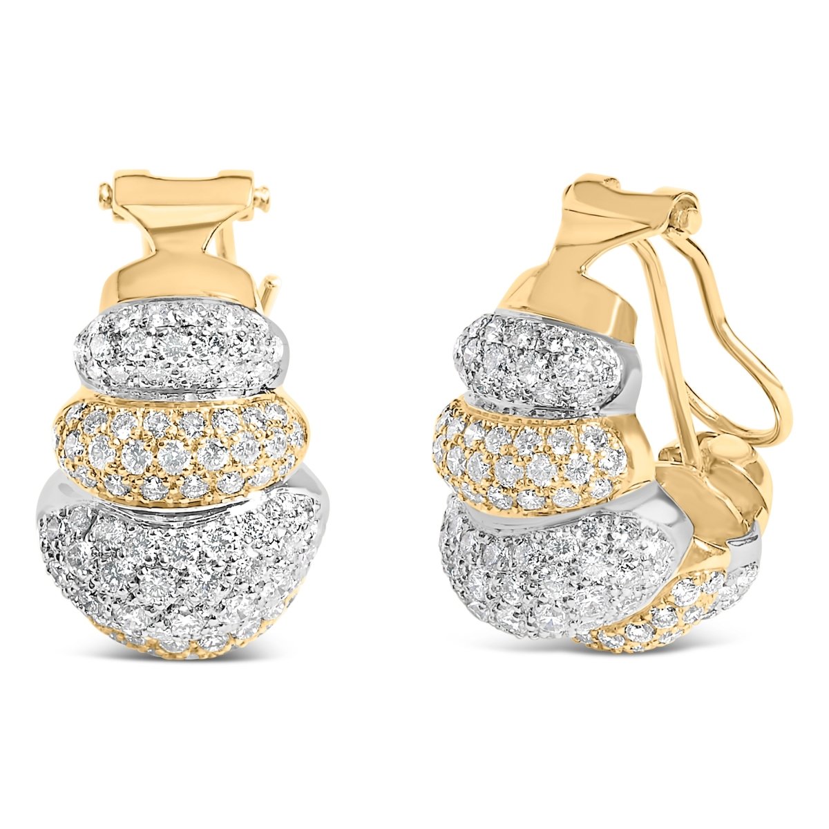 18K Two-Toned Gold 5.00 Cttw Diamond Three-tier Domed Button Omega Back Earrings (G-H Color, VS2-SI1 Clarity) - Earrings - Custom Crafting Alliance, LLC