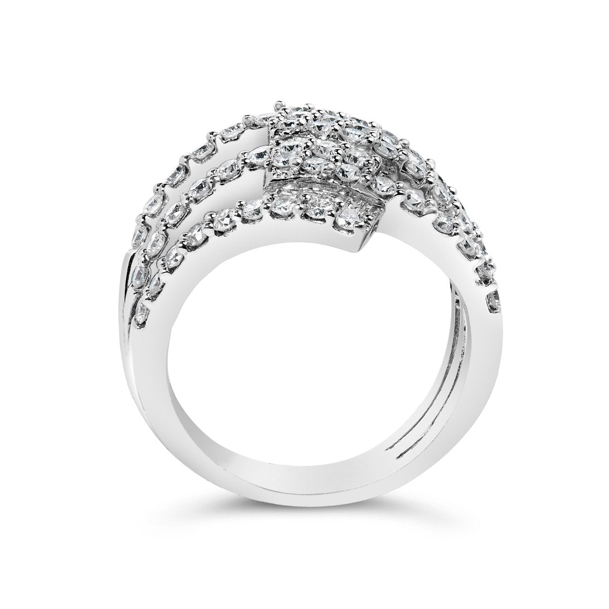 18K White Gold 1 3/4 Cttw Diamond Multi Crossover and Split Shank Cocktail Ring - Rings - Custom Crafting Alliance, LLC