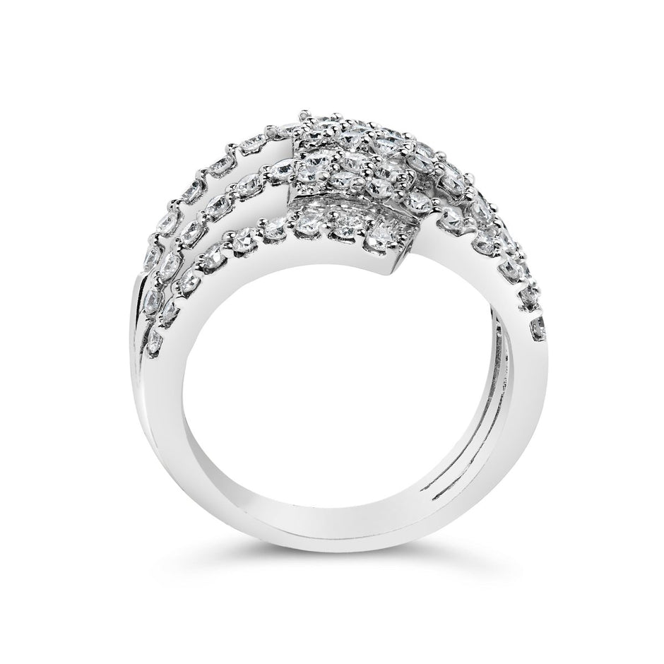 18K White Gold 1 3/4 Cttw Diamond Multi Crossover and Split Shank Cocktail Ring - Rings - Custom Crafting Alliance, LLC