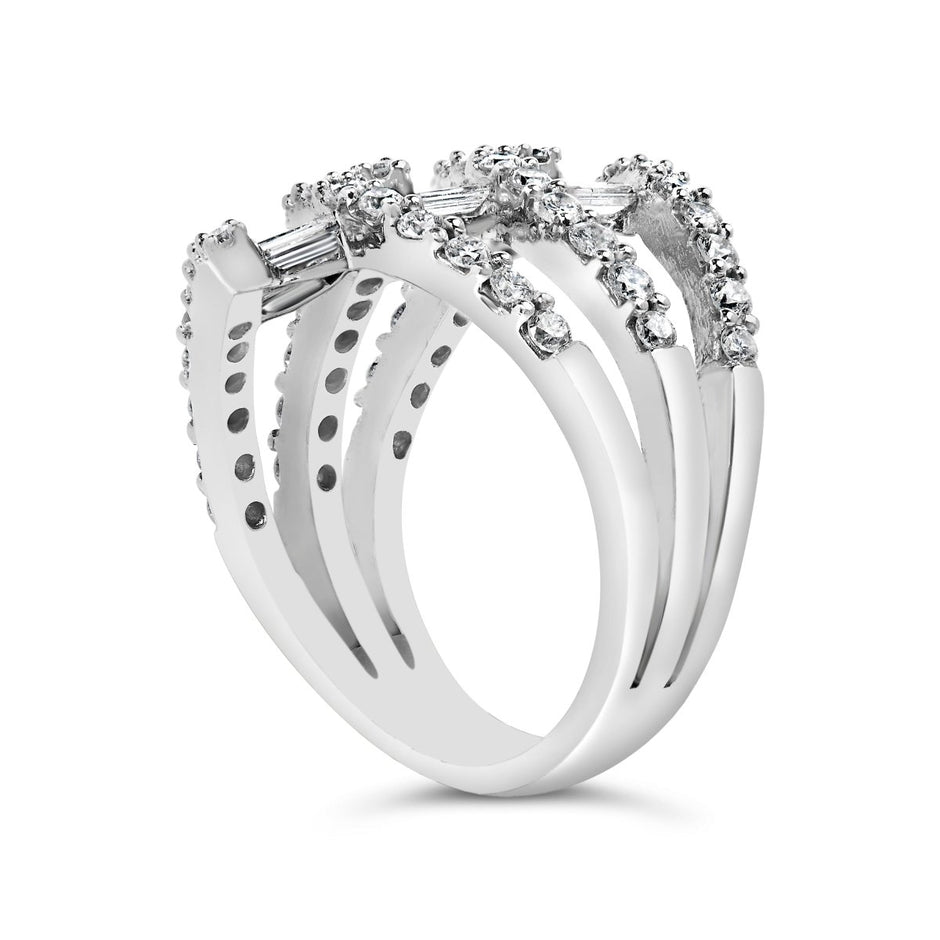 18K White Gold 1 3/4 Cttw Diamond Multi Crossover and Split Shank Cocktail Ring - Rings - Custom Crafting Alliance, LLC