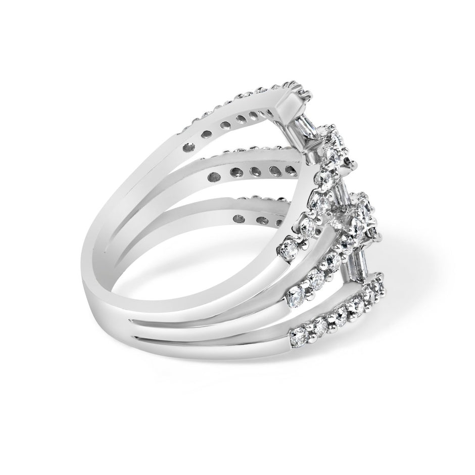 18K White Gold 1 3/4 Cttw Diamond Multi Crossover and Split Shank Cocktail Ring - Rings - Custom Crafting Alliance, LLC