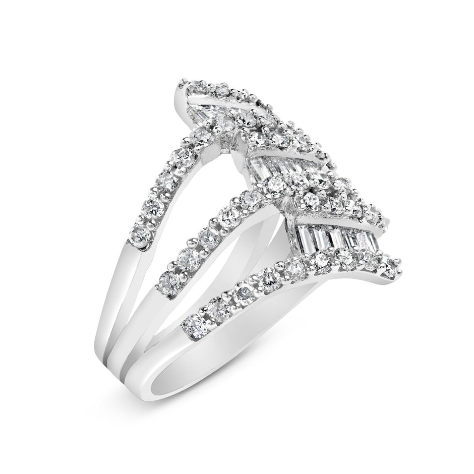 18K White Gold 1 3/4 Cttw Diamond Multi Crossover and Split Shank Cocktail Ring - Rings - Custom Crafting Alliance, LLC