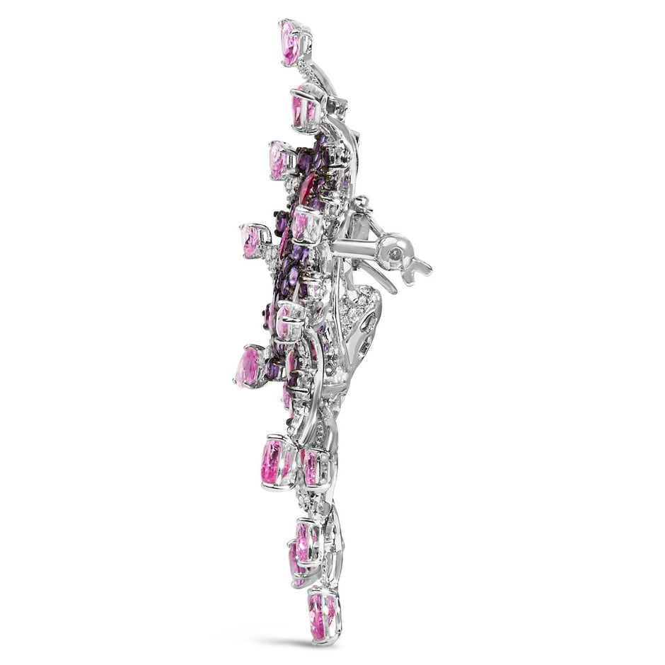 18K White Gold 1.00 Cttw Diamond, Ruby Sapphire, and Amethyst Mixed Gemstone Butterfly Brooch Pin (G-H Color, VS1-VS2 Clarity) - Accessories - Custom Crafting Alliance, LLC