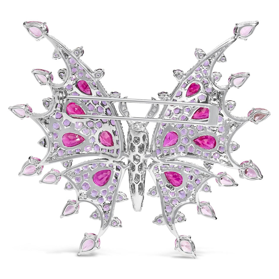 18K White Gold 1.00 Cttw Diamond, Ruby Sapphire, and Amethyst Mixed Gemstone Butterfly Brooch Pin (G-H Color, VS1-VS2 Clarity) - Accessories - Custom Crafting Alliance, LLC