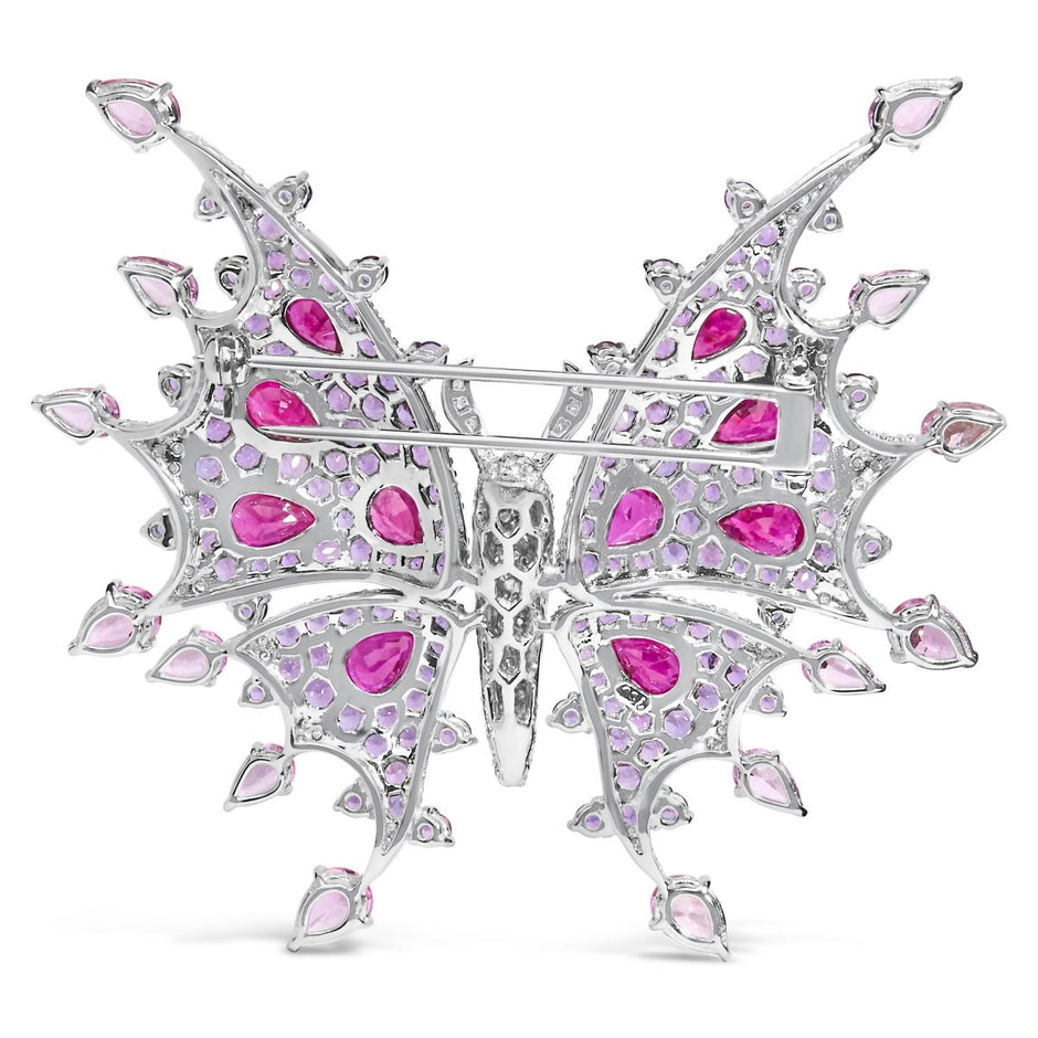 18K White Gold 1.00 Cttw Diamond, Ruby Sapphire, and Amethyst Mixed Gemstone Butterfly Brooch Pin (G-H Color, VS1-VS2 Clarity) - Accessories - Custom Crafting Alliance, LLC