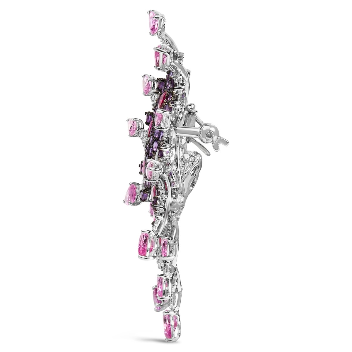 18K White Gold 1.00 Cttw Diamond, Ruby Sapphire, and Amethyst Mixed Gemstone Butterfly Brooch Pin (G-H Color, VS1-VS2 Clarity) - Accessories - Custom Crafting Alliance, LLC