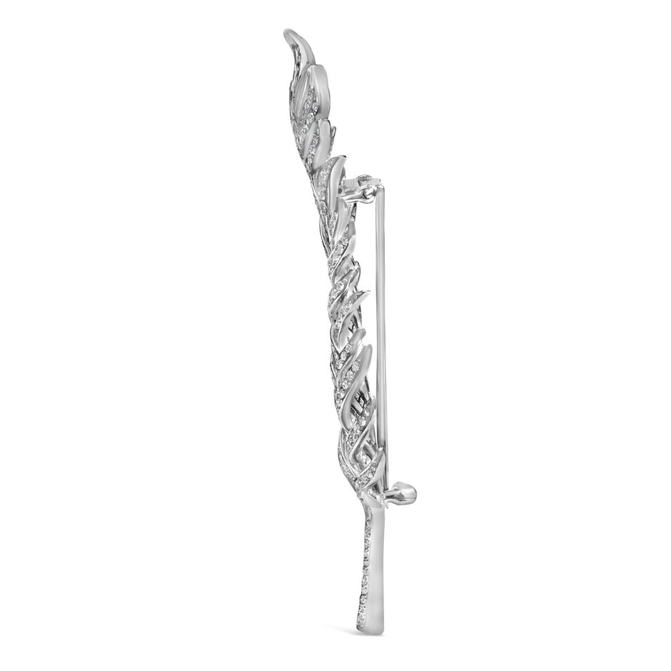 18K White Gold 2 7/8 Cttw Diamond Feather Brooch Pin (G-H Color, VS1-VS2 Clarity) - Accessories - Custom Crafting Alliance, LLC