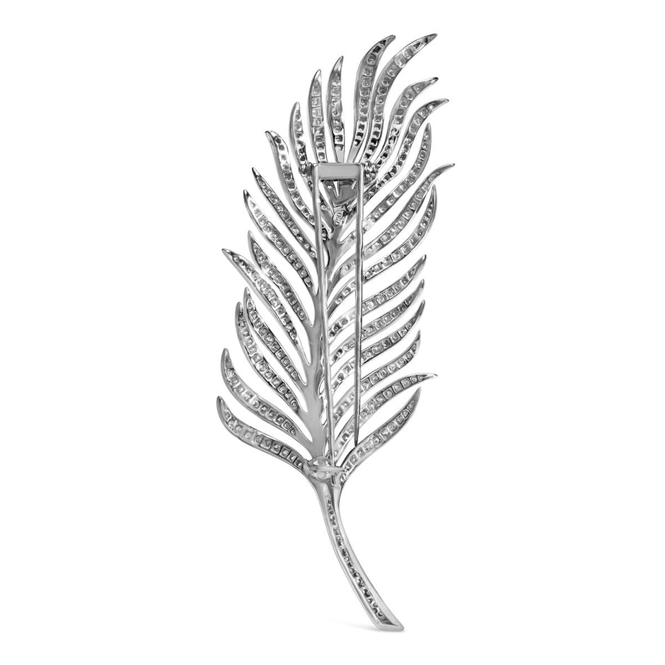 18K White Gold 2 7/8 Cttw Diamond Feather Brooch Pin (G-H Color, VS1-VS2 Clarity) - Accessories - Custom Crafting Alliance, LLC