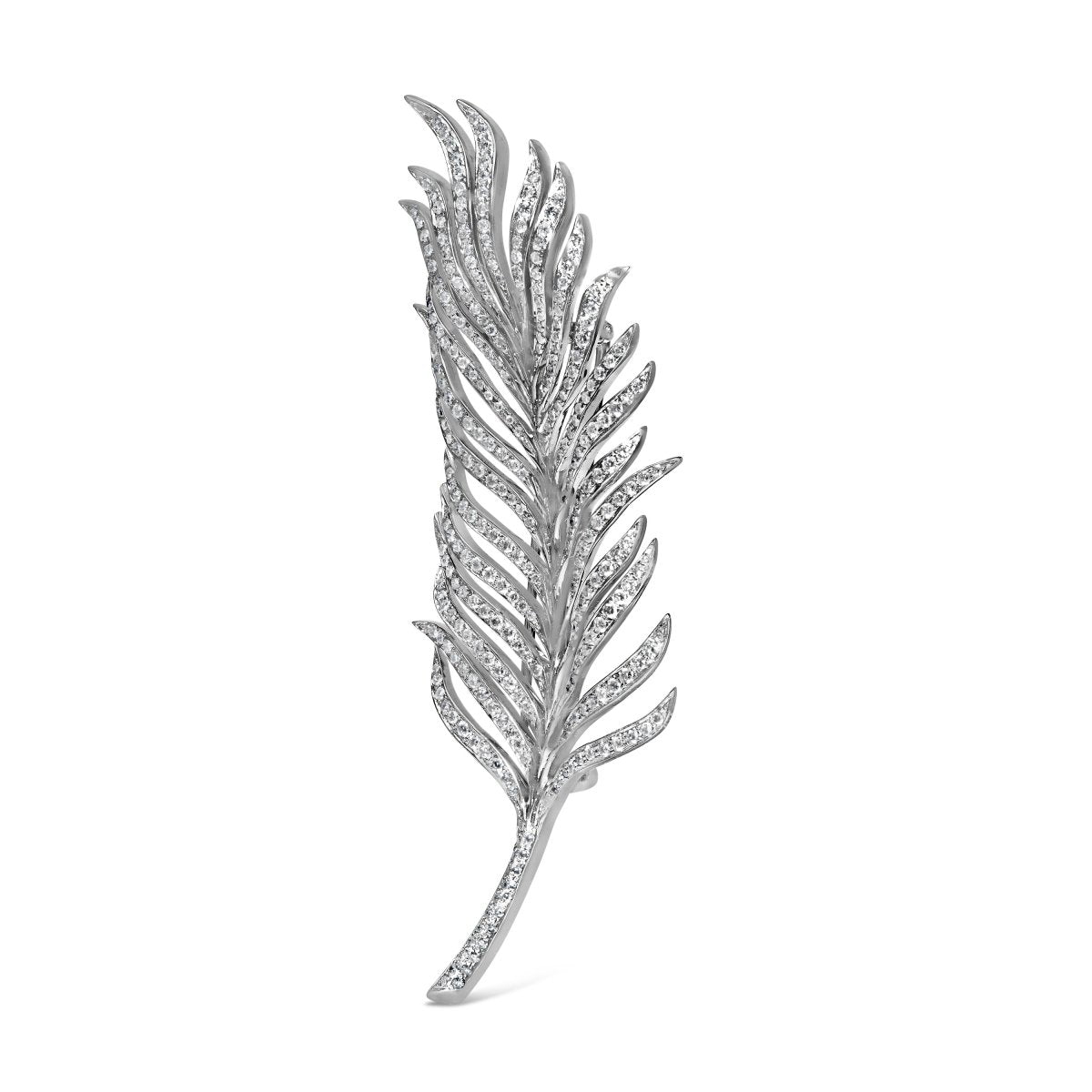 18K White Gold 2 7/8 Cttw Diamond Feather Brooch Pin (G-H Color, VS1-VS2 Clarity) - Accessories - Custom Crafting Alliance, LLC