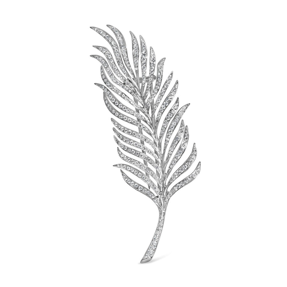 18K White Gold 2 7/8 Cttw Diamond Feather Brooch Pin (G-H Color, VS1-VS2 Clarity) - Accessories - Custom Crafting Alliance, LLC