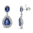 18K White Gold Blue Sapphire 2 3/4 Cttw Diamond Halo Drop Dangle Earring (G-H Color, SI1-SI2 Clarity) - Earrings - Custom Crafting Alliance, LLC