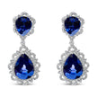 18K White Gold Blue Sapphire and Diamond 2.00 Cttw Diamond Halo Drop and Dangle Earring (G-H Color, SI1-SI2 Clarity) - Earrings - Custom Crafting Alliance, LLC