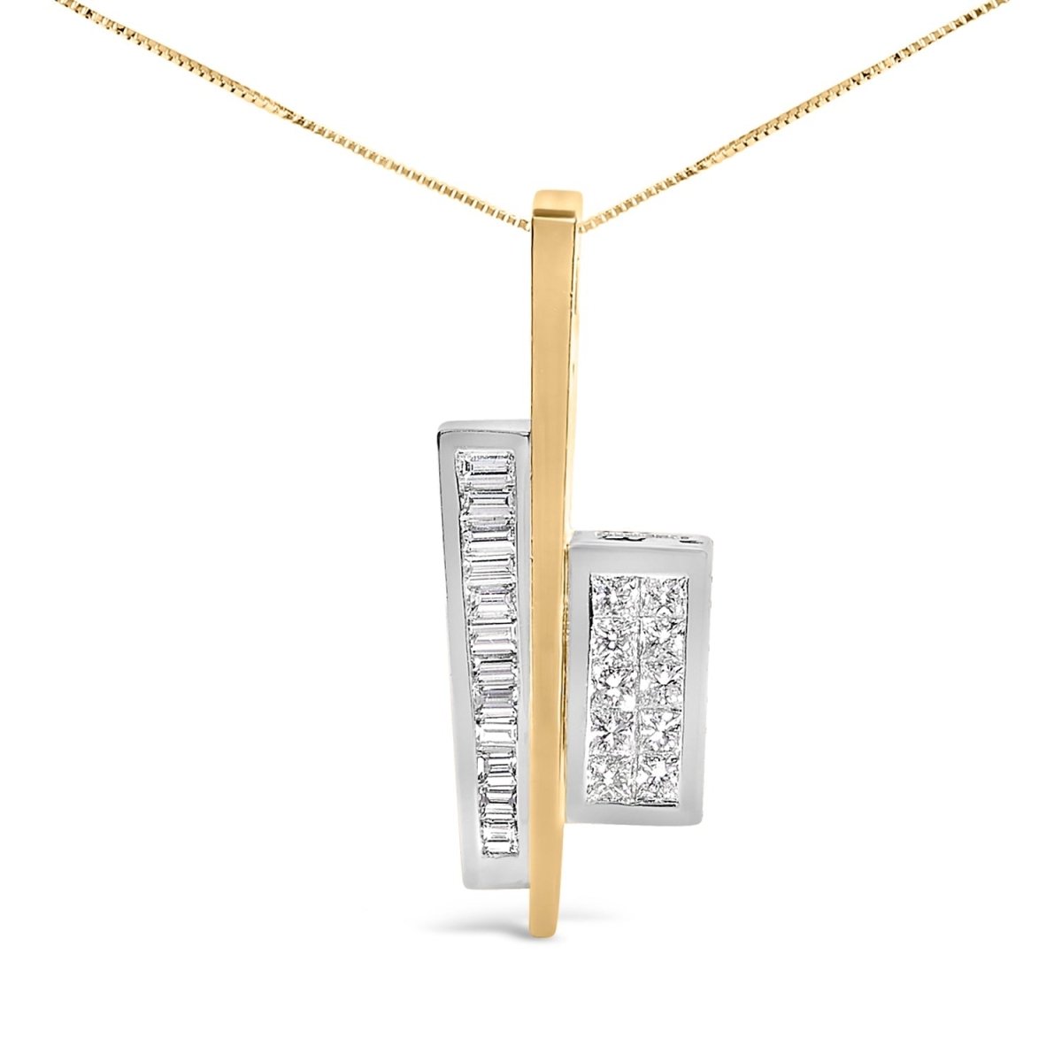 18K Yellow and White Gold 1 7/8 Cttw Princess Baguette Diamond Key Shaped 18