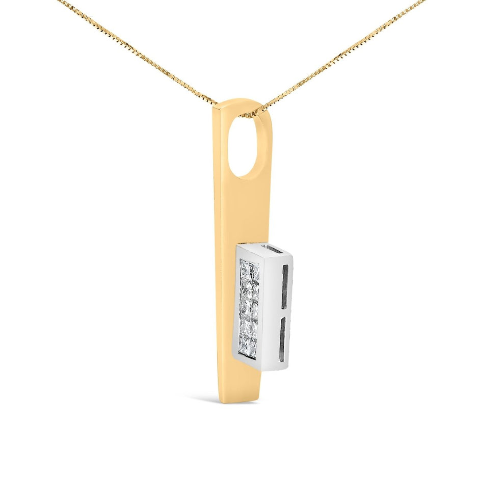 18K Yellow and White Gold 1 7/8 Cttw Princess Baguette Diamond Key Shaped 18