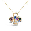 18K Yellow Gold 1 1/10 Cttw Diamond and Mixed Gemstone Floral Bouquet Pendant and Brooch Pin (G-H Color, VS1-VS2 Clarity) - Accessories - Custom Crafting Alliance, LLC