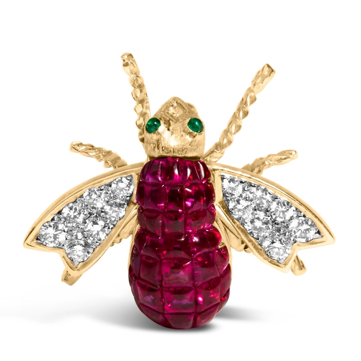 18K Yellow Gold 3/8 Cttw Diamond and 6 3/4 Cttw Red Ruby Bumblebee Brooch Pin (F-G Color, VS2-SI1 Clarity) - Accessories - Custom Crafting Alliance, LLC