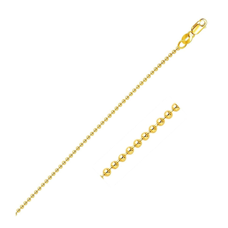 18k Yellow Gold Bead Chain 1.5mm (1.50 mm) - Necklaces - Custom Crafting Alliance, LLC