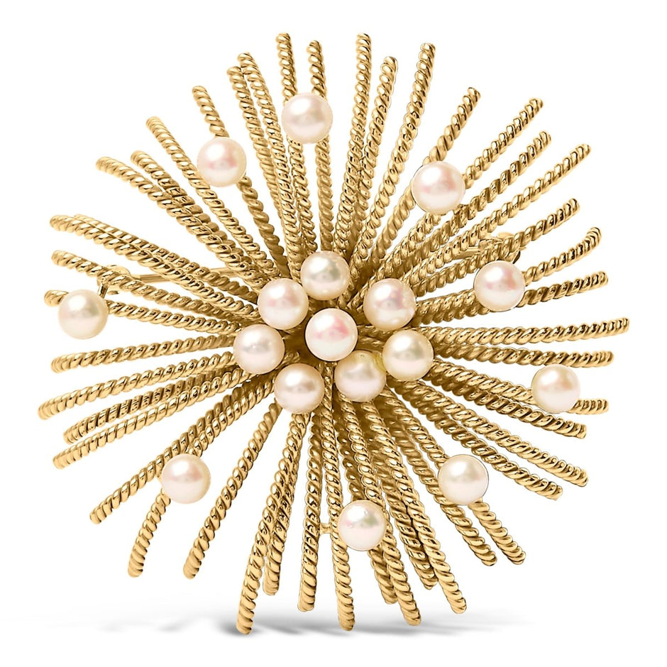 18K Yellow Gold Cultured Freshwater Pearl Starburst Brooch Pin - Accessories - Custom Crafting Alliance, LLC