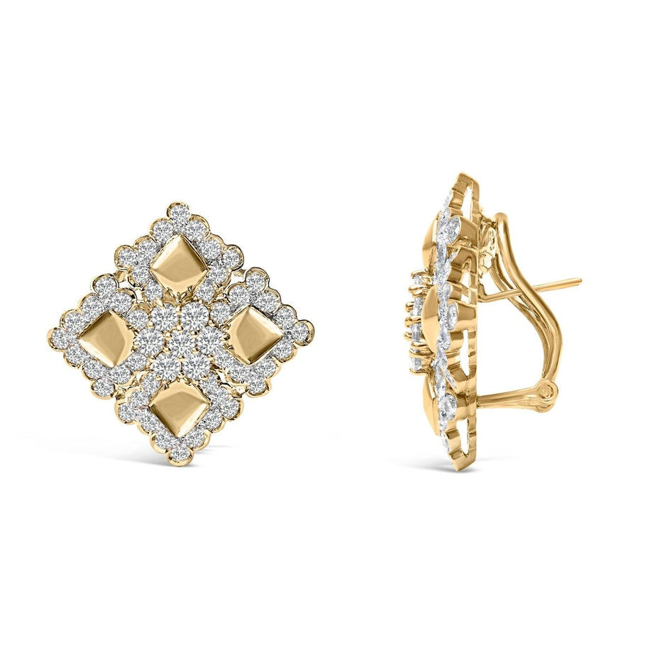 18K Yellow Gold Diamond 5 1/5 Cttw Geometric Cluster Stud Earrings - Earrings - Custom Crafting Alliance, LLC