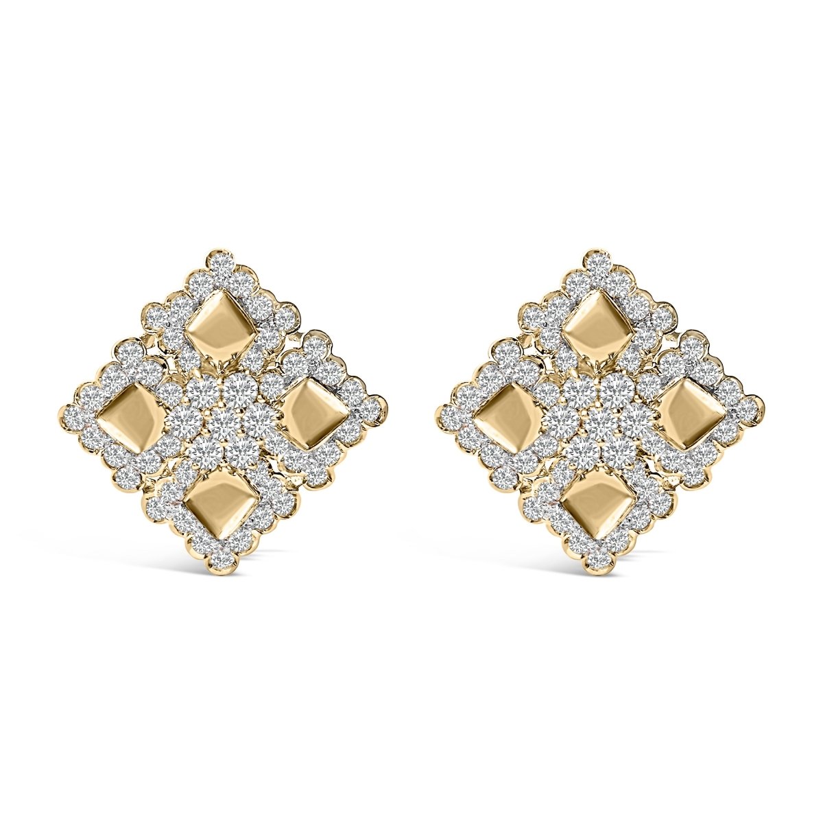 18K Yellow Gold Diamond 5 1/5 Cttw Geometric Cluster Stud Earrings - Earrings - Custom Crafting Alliance, LLC