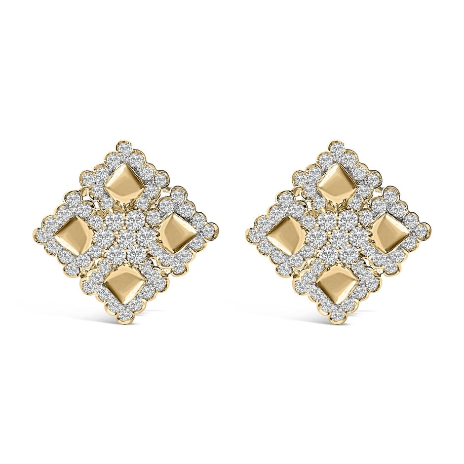 18K Yellow Gold Diamond 5 1/5 Cttw Geometric Cluster Stud Earrings - Earrings - Custom Crafting Alliance, LLC