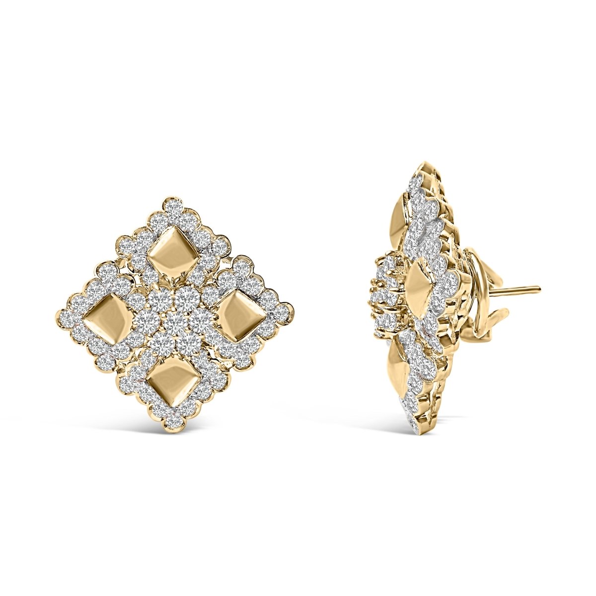 18K Yellow Gold Diamond 5 1/5 Cttw Geometric Cluster Stud Earrings - Earrings - Custom Crafting Alliance, LLC