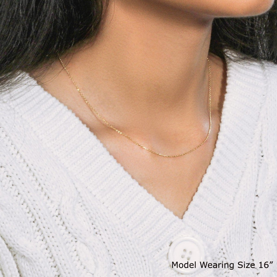18k Yellow Gold Diamond Cut Cable Link Chain (0.80 mm) - Necklaces - Custom Crafting Alliance, LLC